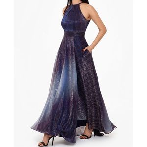 NWT Betsy & Adam Navy Blue Ombré Metallic Halter Neckline Dress Gown Size 8